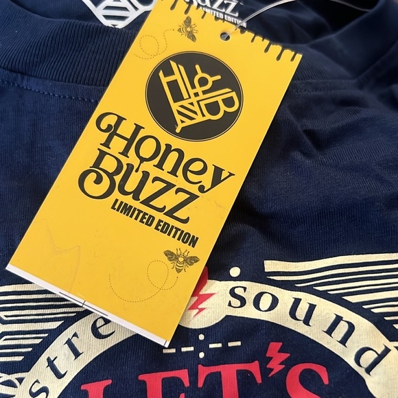HONEY BUZZ • Men's Navy Blue Let's Rock Graphic Crewneck Tee T-Shirt - Picture 7 of 7